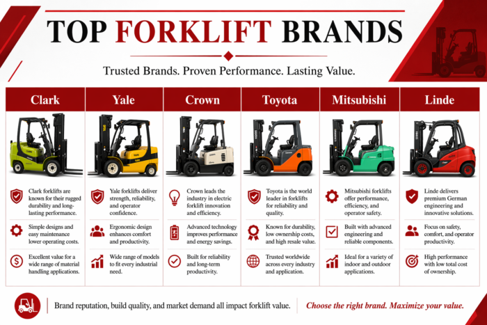 Forklift equipment appraisal showing major forklift brands